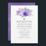 Ultra Violet Floral Bat Mitzvah Einladung<br><div class="desc">Wasserfarbene florale Fledermaus Mitzvah Einladungen mit ultra violett mit Schattierungen von lila und Salbei grünen Akzenten. Zu den Blume zählen Hydrangea,  Lavendel,  Pfannenbäume und Rose.</div>