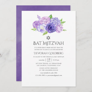 Ultra Violet Floral Bat Mitzvah Einladung