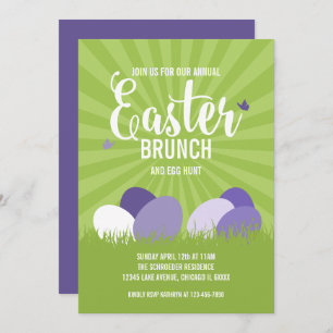 Ultra-Violet & Green Oaster Brunch Ei Hunt Card Einladung