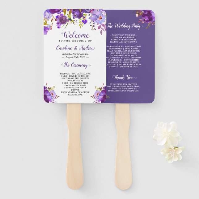 Ultra-Violet-Hochzeitsprogramm für Lila Blumen Fächer (Vorne und Hinten)
