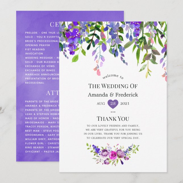 Ultra-Violet-Hochzeitsprogramm für Wasserfarbenflo Programm (Vorne/Hinten)