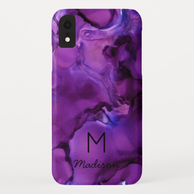 Ultra-Violet Lila Alkoholtinte Textur Monogramm Case-Mate iPhone Hülle (Rückseite)
