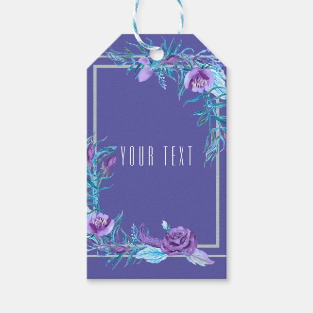 Ultra Violet Lila Aqua Floral Chic Gastgeschenk Ho Geschenkanhänger (Vorderseite)