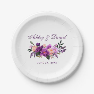 Ultra-Violet Lila-Aquarellblumen-Hochzeit PS Pappteller