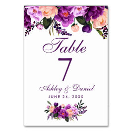 Ultra-Violet Lila-Aquarellblumen-Hochzeit PS Tischnummer
