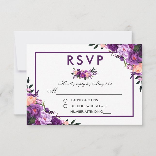 Ultra-Violet-Lila-Floral-UAWG Wedding-PFP RSVP Karte (Vorderseite)