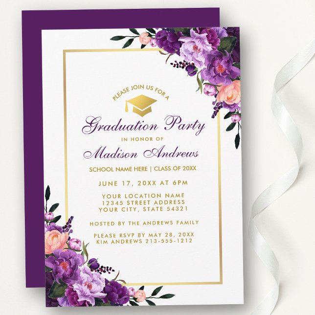 Ultra-Violet-Lila-Graduiertenparty lädt zur PB ein Einladung (Customize to change text color, style, add text & photos to back or change color of back of card.)