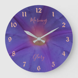 Ultra Violet Morning Glory Blume und Text Große Wanduhr