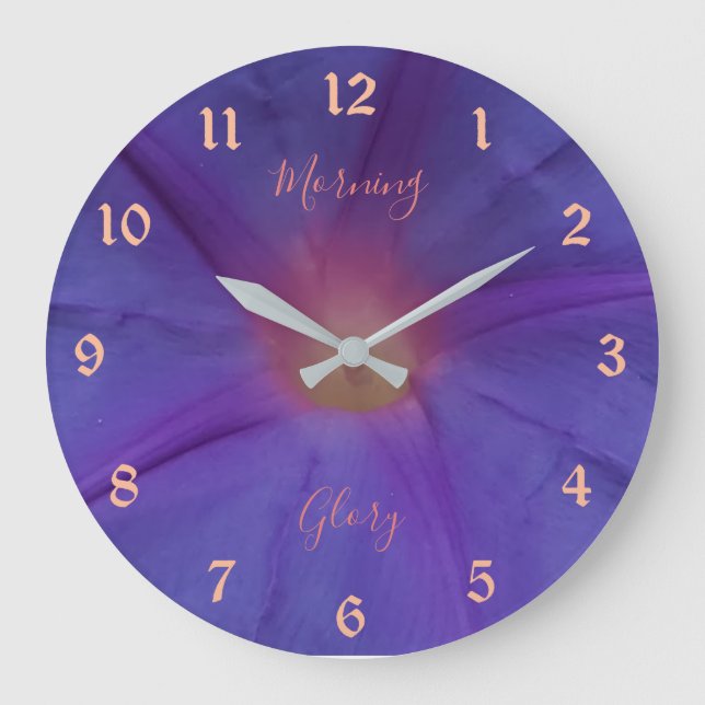 Ultra Violet Morning Glory Blume und Text Große Wanduhr (Vorderseite)