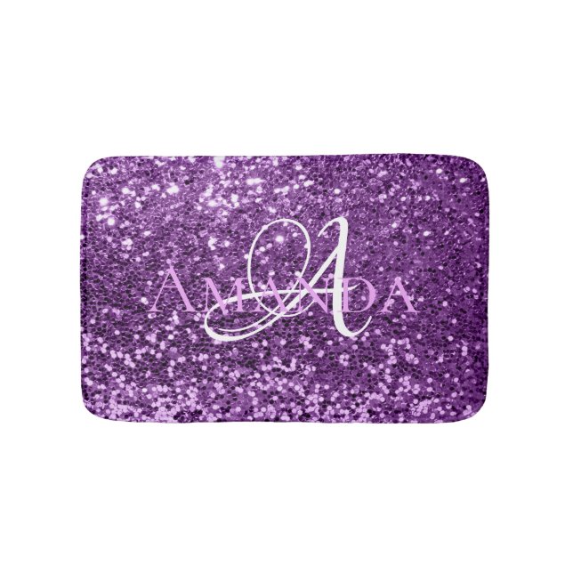 Ultra-Violet-Name für Lila Glitzer Monogram Badematte (Vorderseite)