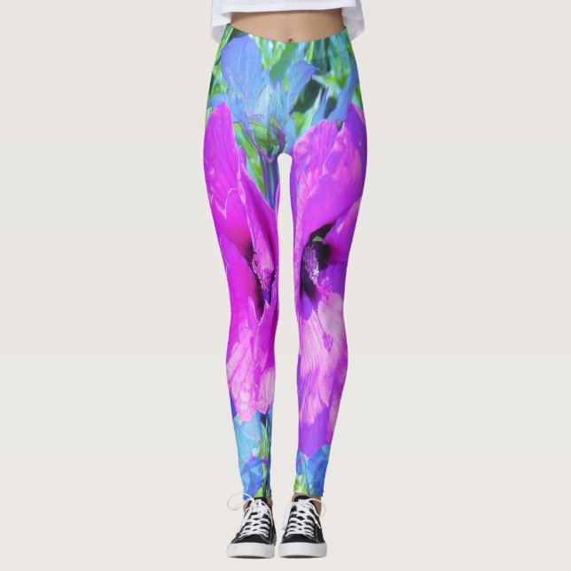 Ultra-Violet Plum Crazy Lila Hibiskus Blume Leggings (Vorderseite)
