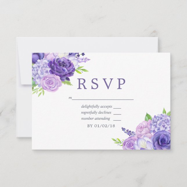 Ultra-Violet-Thema Blumenhochzeit RSVP Karte (Vorderseite)