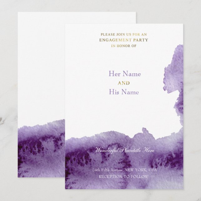 Ultra Violet Vintage Wasserfarbenhochzeit Einladung (Vorne/Hinten)