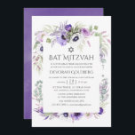 Ultra-Violet Wasserfarbe Floral Bat Mitzvah Einladung<br><div class="desc">Floral Fledermausmitzvah Einladungen in Pastelltönen mit Anemonenfarben,  Eukalyptus,  Ranunculus und Sukkulenten.</div>