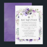 Ultra-Violet Wasserfarbe Floral Bat Mitzvah Einladung<br><div class="desc">Floral Fledermausmitzvah Einladungen in Pastelltönen mit Anemonenfarben,  Eukalyptus,  Ranunculus und Sukkulenten.</div>