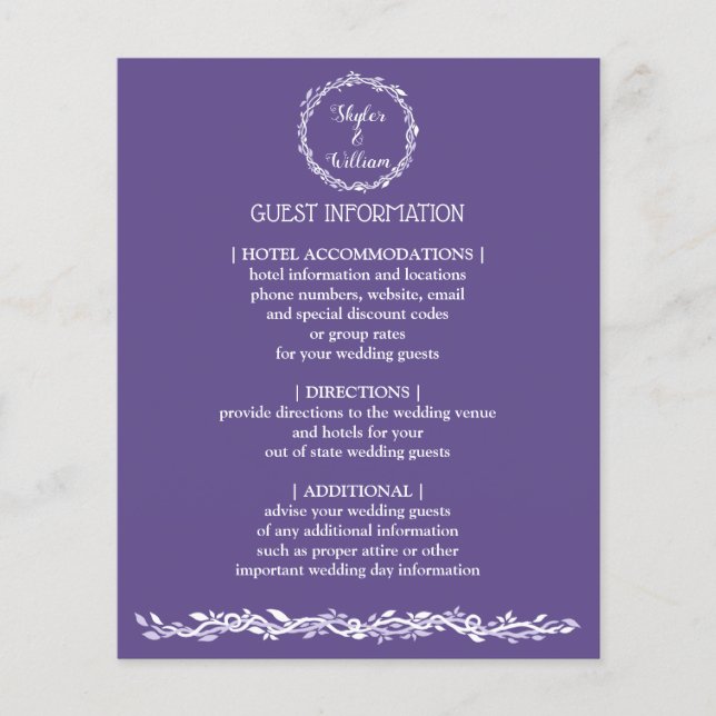 Ultra Violet Wedding einfache Gästeinformationen Flyer (Vorne)