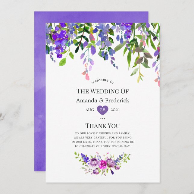 Ultra Violet Wedding Watercolor Floral Programm (Vorne/Hinten)