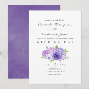 Ultra-Violett-Aquarell-Blumenhochzeits-Einladung Einladung