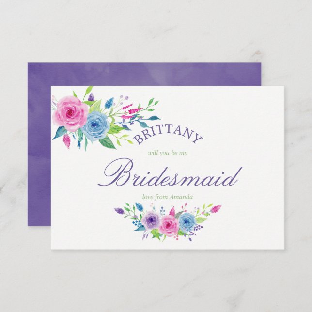 Ultra-Violett-Blüte wird meine Bridesmaid sein Einladung (Vorne/Hinten)