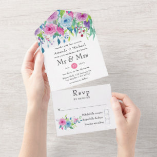 Ultra-Violett-Farbenkombination Florale Hochzeit All In One Einladung