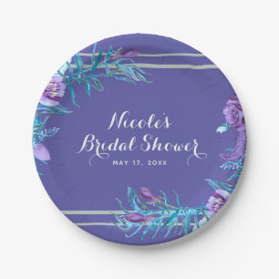 Ultra Violett Lila & Aqua Blumen Chic Pappteller