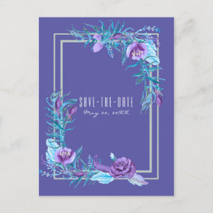 Ultra Violett Lila Aqua Floral Chic Hochzeitstermi Ankündigungspostkarte