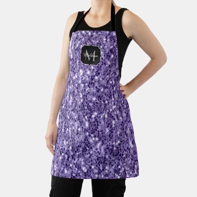 Ultra violett lila Glitter funkelt Monogramm Schürze (InSitu)