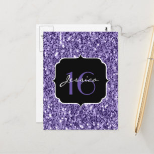 Ultra violett lila Glitter Funken Süße 16 Postkarte