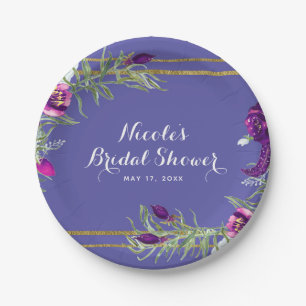Ultra Violett Lila & Gold Blumen Boho Chic Pappteller