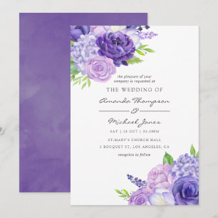 Ultra-Violette Aquarell-Blumen-Hochzeitseinladung Einladung