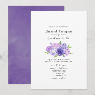Ultra Violette Aquarell-Blumenhochzeit Einladung