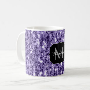 Ultra-violette lila-Glitzer-Glitzern Monogramm Kaffeetasse