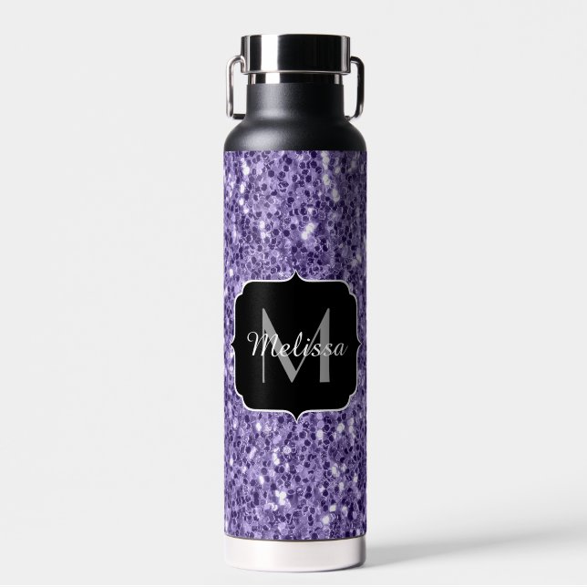 Ultra-violette lila-Glitzer-Glitzern Monogramm Trinkflasche (Vorne)