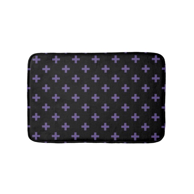 Ultra violette Polka kreuzt schwarz Badematte (Vorderseite)