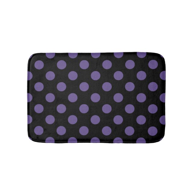 Ultra violette Polka Punkte auf schwarz Badematte (Vorderseite)