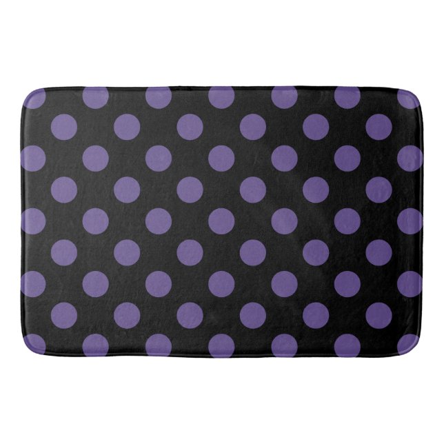 Ultra violette Polka Punkte auf schwarz Badematte (Vorderseite)