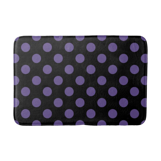 Ultra violette Polka Punkte auf schwarz Badematte (Vorderseite)