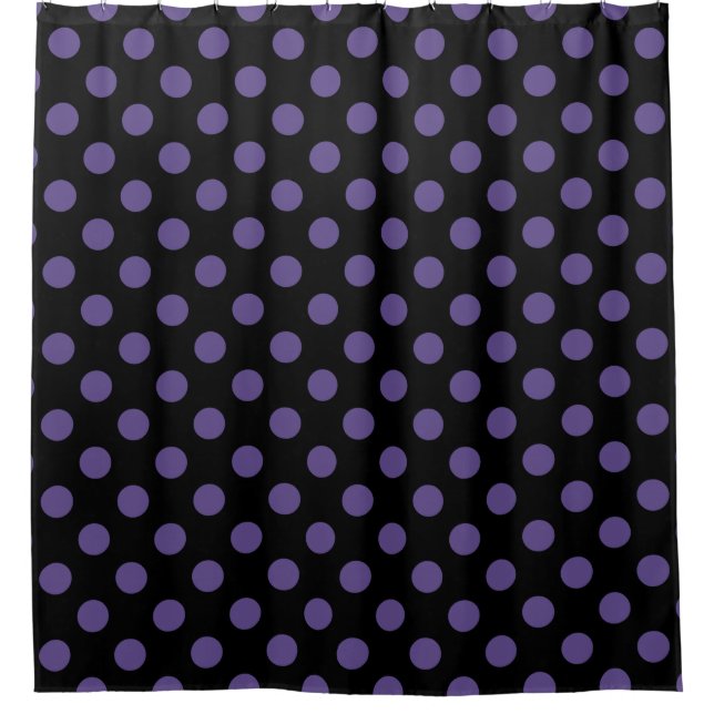Ultra violette Polka Punkte auf schwarz Duschvorhang (Vorderseite)