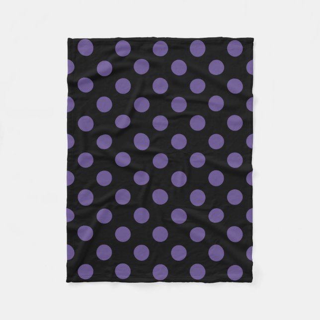 Ultra violette Polka Punkte auf schwarz Fleecedecke (Vorderseite)