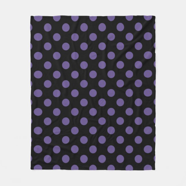 Ultra violette Polka Punkte auf schwarz Fleecedecke (Vorderseite)