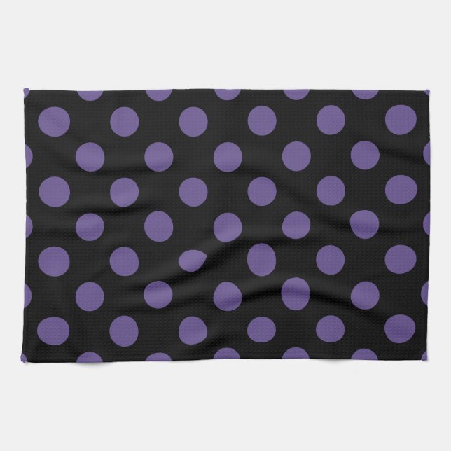 Ultra violette Polka Punkte auf schwarz Geschirrtuch (Horizontal)