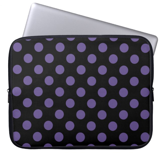 Ultra violette Polka Punkte auf schwarz Laptopschutzhülle (Vorderseite)