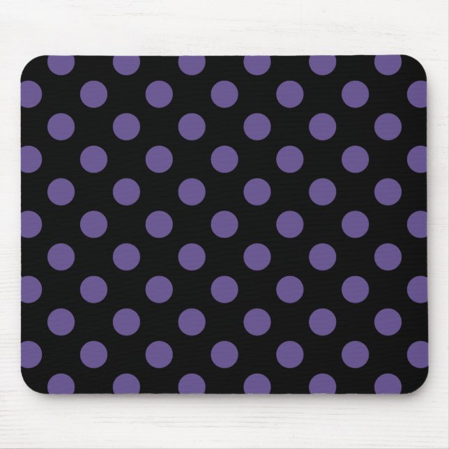 Ultra violette Polka Punkte auf schwarz Mousepad (Vorne)