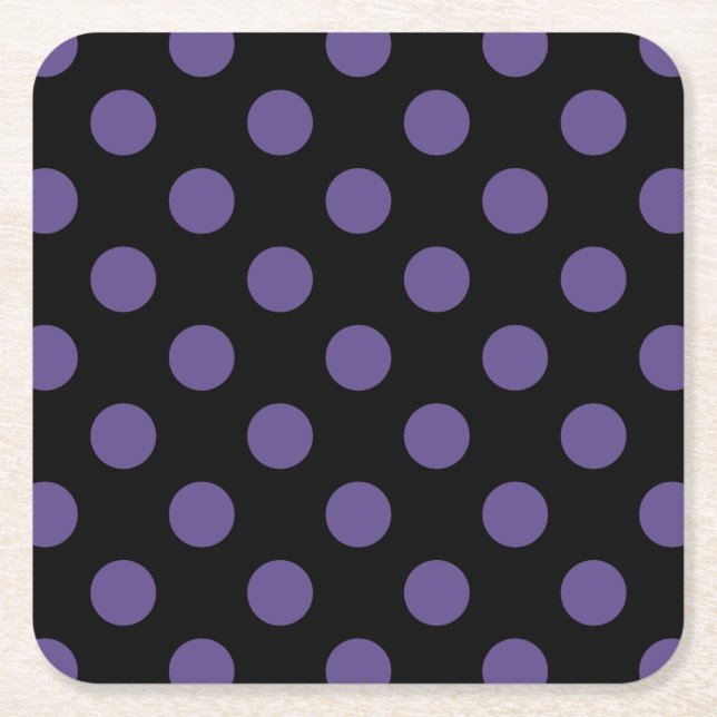 Ultra violette Polka Punkte auf schwarz Rechteckiger Pappuntersetzer (Vorderseite)