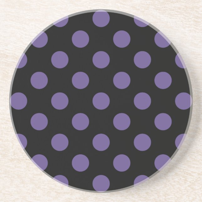 Ultra violette Polka Punkte auf schwarz Sandstein Untersetzer (Vorne)