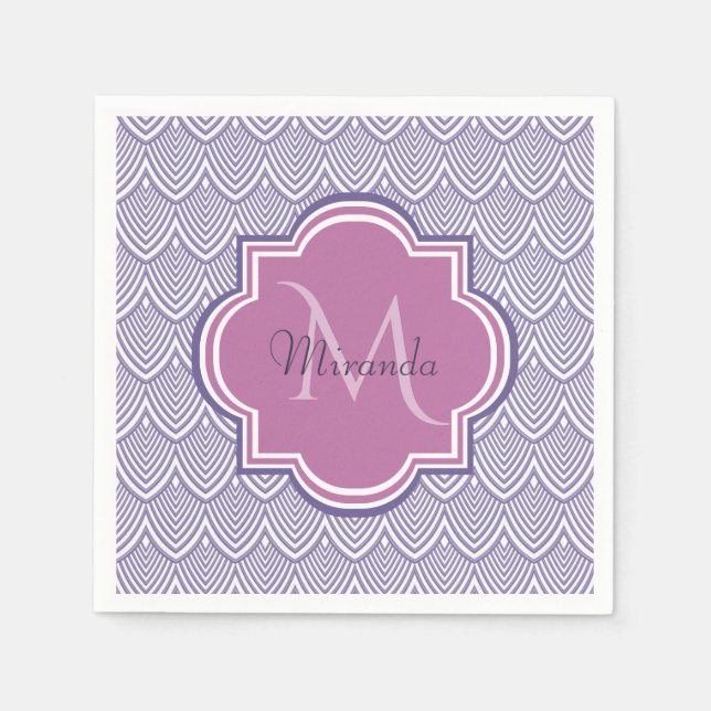 Ultra-violette Scallops Orchid Monogram Name Serviette (Vorderseite)