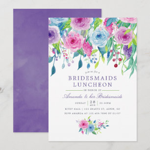 Ultra Violette Wasserfarbe Floral Brautjungfernen- Einladung