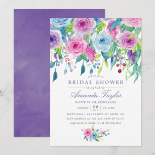 Ultra Violette Wasserfarbe Florale Brautparty Einladung