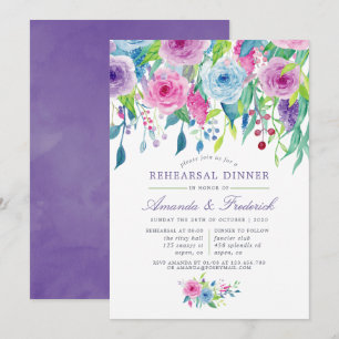 Ultra Violette Wasserfarben Floral Probeessen Einladung