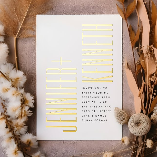 Ultraeinfache, moderne Minimalistische Schwarz-Gol Folieneinladung (Von Creator hochgeladen)